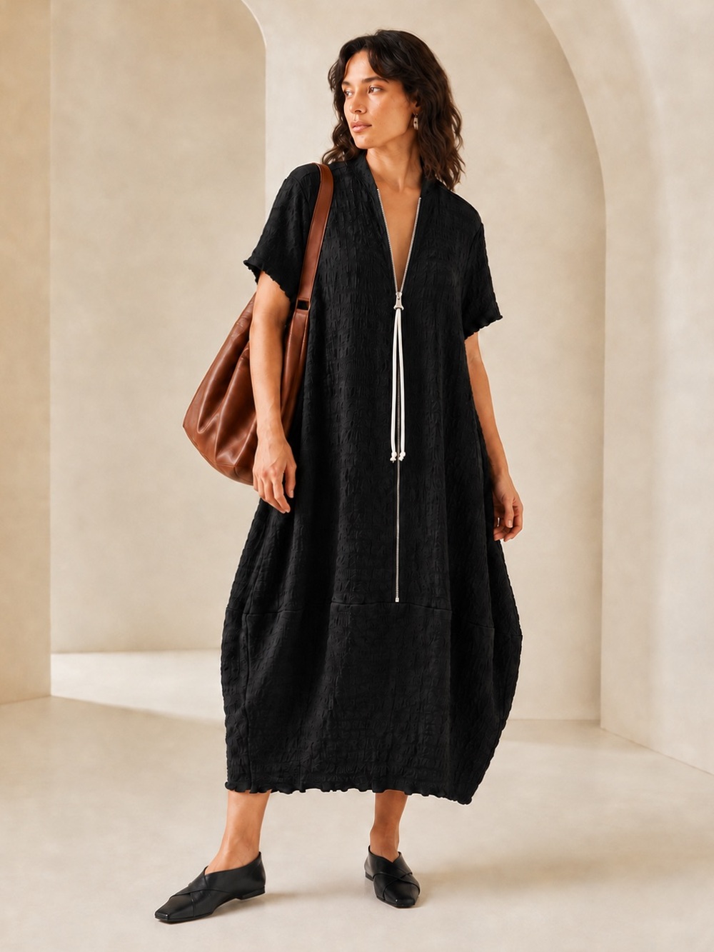 Joseph Ribkoff Lagenlook Bubble Jacquard Cocoon Zip Maxi Dress Sz 16